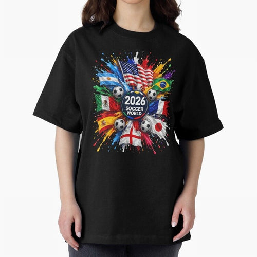 2026 Soccer World Championship Global Flags Paint Splash Sports Fan Graphic Classic T-Shirt Honor the Football Icons of FIFA World Cup 2026 Group Stage Spirit, Featuring Spain and Netherlands, Messi, Neymar and Mbappe, Football Passion, Legendary