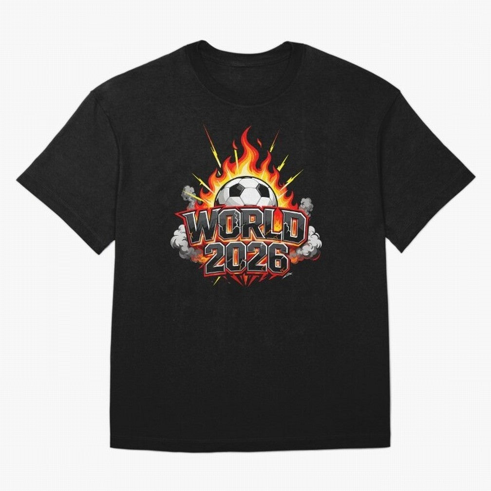 World 2026 Soccer Ball On Fire Football Tournament Classic T-Shirt Fuel FIFA World Cup 2026 USA Canada Mexico for Fans of Messi and Spain and Netherlands, Bringing Sports Nostalgia, International Competition, Famous Players and Unforgettable