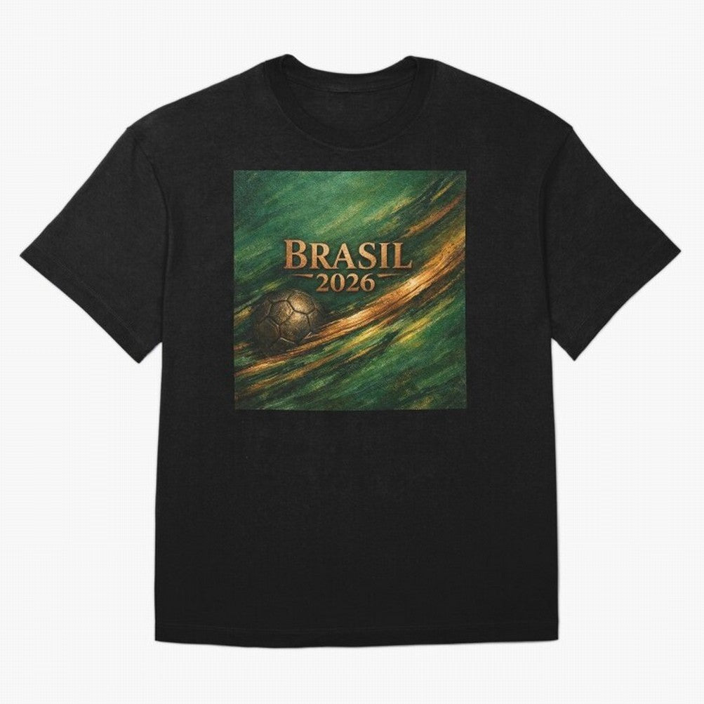 Brasil 2026 Soccer Theme Gold - Elegance Classic T-Shirt Bring Match Day Fire to the FIFA World Cup 2026 Group Stage Journey through Messi, CR7 and Mbappe Highlights, Argentina, France and Brazil Pride, Fan Favorite Moments, National Team Passion,