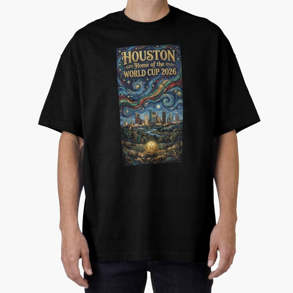 Houston Starry Night Skyline World Cup 2026 Soccer Poster ¡ª Van Gogh Fine Art Print Classic T-Shirt Spotlight Global Football Passion for FIFA World Cup 2026 USA Canada Mexico, Filled with Mbappe and Neymar, Spain, Football Passion, Legendary