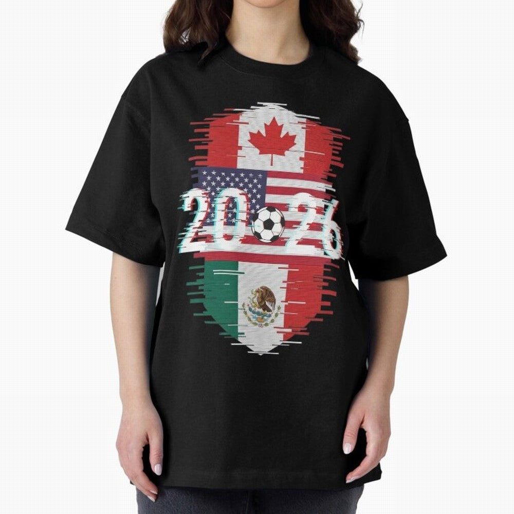 Glitched United 2026 - North America Emblem Classic T-Shirt Get Ready for Global Football Passion for FIFA World Cup 2026, Highlighting Cristiano Ronaldo, Haaland and CR7, England, Vintage Soccer Flavor, Modern Football Stars, National Flags and