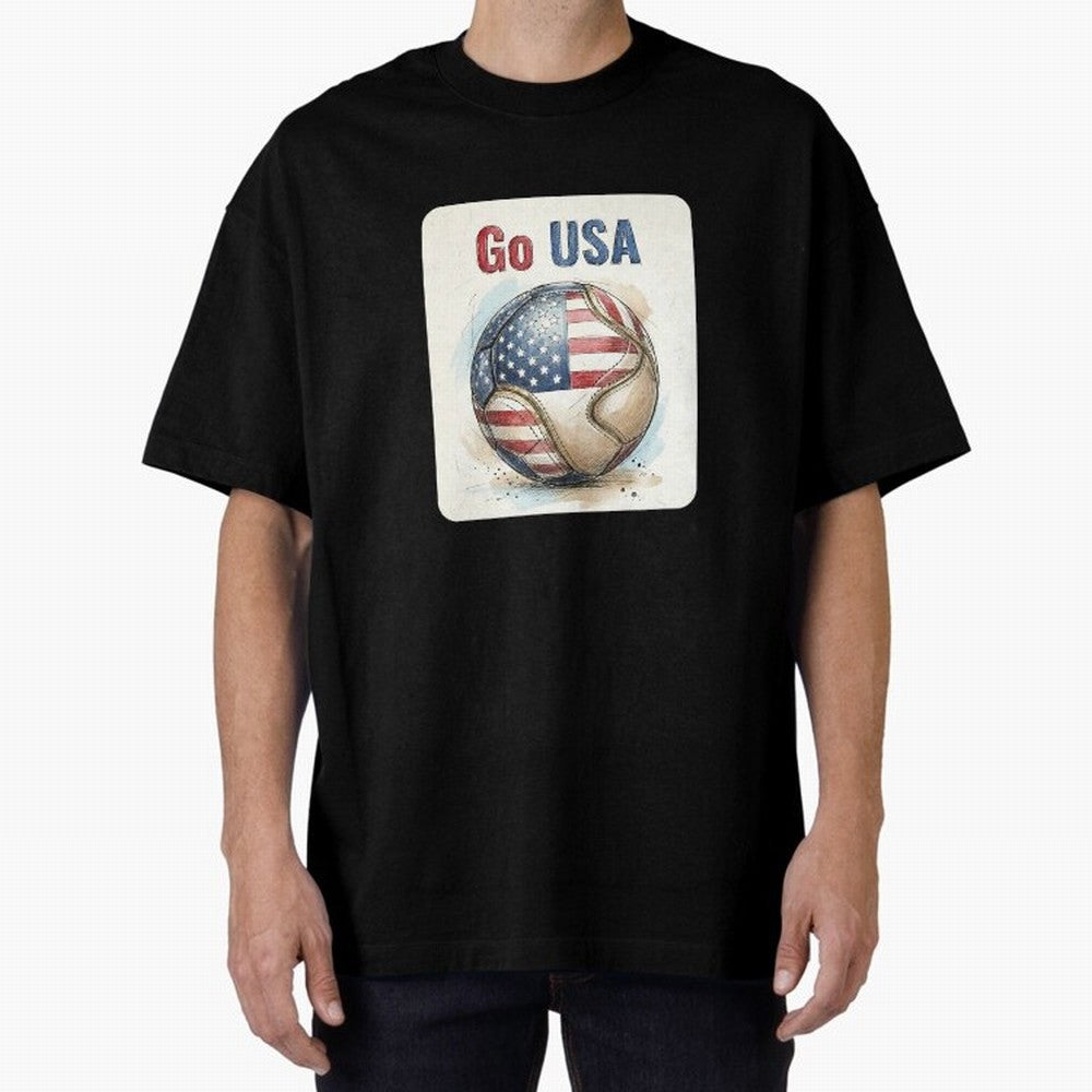 Go USA Soccer Ball Flag | American Football Fan Graphic Tee Classic T-Shirt Spotlight Global Football Passion for FIFA World Cup 2026 USA Canada Mexico, Centered on Haaland, Argentina, France and Brazil, Football Passion, Legendary Performances,
