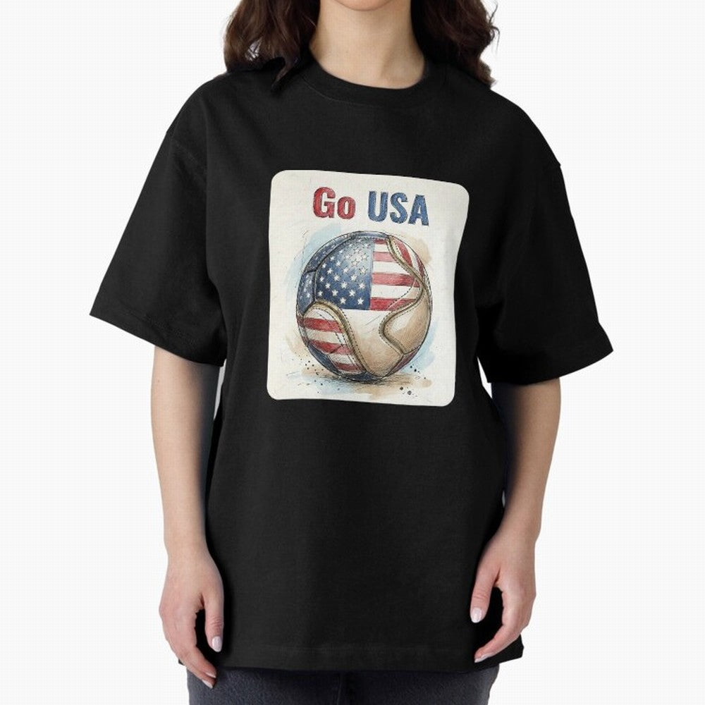 Go USA Soccer Ball Flag | American Football Fan Graphic Tee Classic T-Shirt Spotlight Global Football Passion for FIFA World Cup 2026 USA Canada Mexico, Centered on Haaland, Argentina, France and Brazil, Football Passion, Legendary Performances,