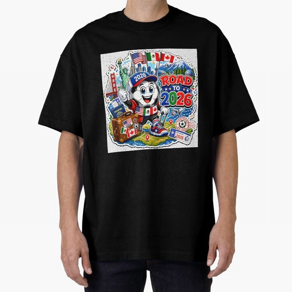 Road to 2026 Football Travel Classic T-Shirt Embrace Global Football Passion for FIFA World Cup 2026, Capturing Mbappe and Neymar, Brazil, Portugal and Argentina, Retro Football Energy, Iconic Rivalries, Trophy Chase Drama and Stadium Atmosphere;