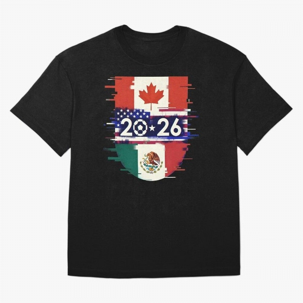 Glitched United 2026 - North America Emblem Cup Classic T-Shirt Make Game Day About FIFA World Cup 2026 USA Canada Mexico Spirit, Connected to France, Neymar, Championship Spirit, Famous Goals, Roaring Crowds and International Football Unity; Made