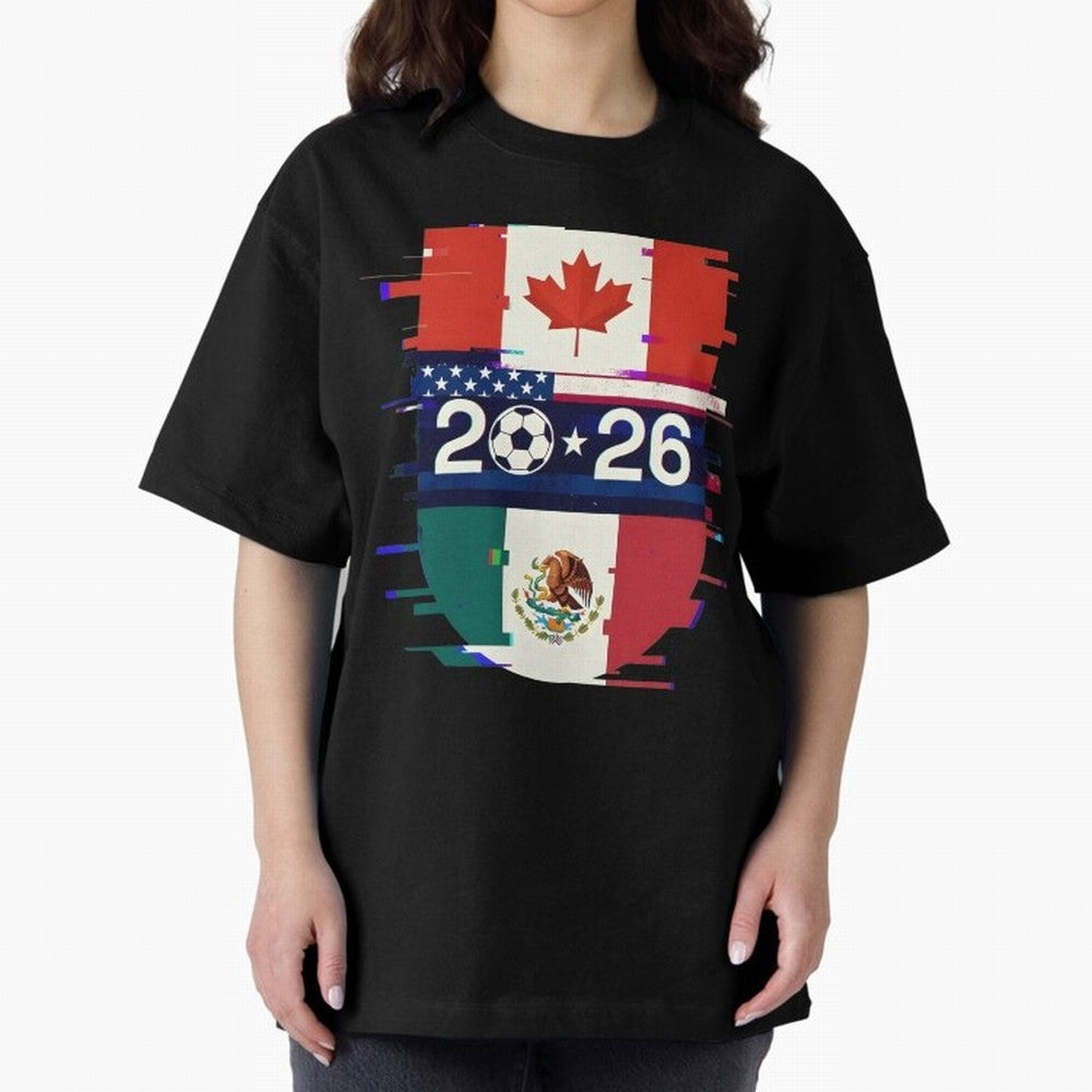 Glitched United 2026 - North America Emblem Cup Classic T-Shirt Celebrate National Team Dreams in FIFA World Cup 2026 USA Canada Mexico Celebrating CR7 and Messi, Spain and Netherlands Energy, Football History, Final Match Energy, Crowd Noise and