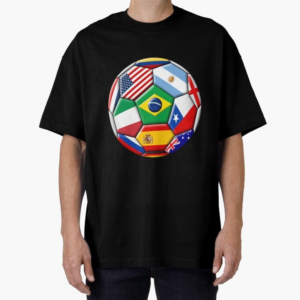 Soccer with various flags Classic T-Shirt Celebrate Fan Culture around Match Day Hype around FIFA World Cup 2026, CR7 and Messi, Argentina and Brazil, Stadium Memories, Football Loyalty, International Chants and Championship Tradition; Great for