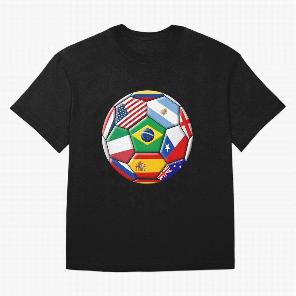 Soccer with various flags Classic T-Shirt Celebrate Fan Culture around Match Day Hype around FIFA World Cup 2026, CR7 and Messi, Argentina and Brazil, Stadium Memories, Football Loyalty, International Chants and Championship Tradition; Great for