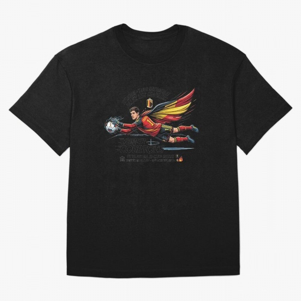 Thibaut Courtois Fan Art Classic T-Shirt Support the FIFA World Cup 2026 Group Stage Journey through Messi, CR7 and Mbappe Highlights, Brazil, Portugal and Argentina Pride, Vintage Soccer Flavor, Modern Football Stars, National Flags and Final