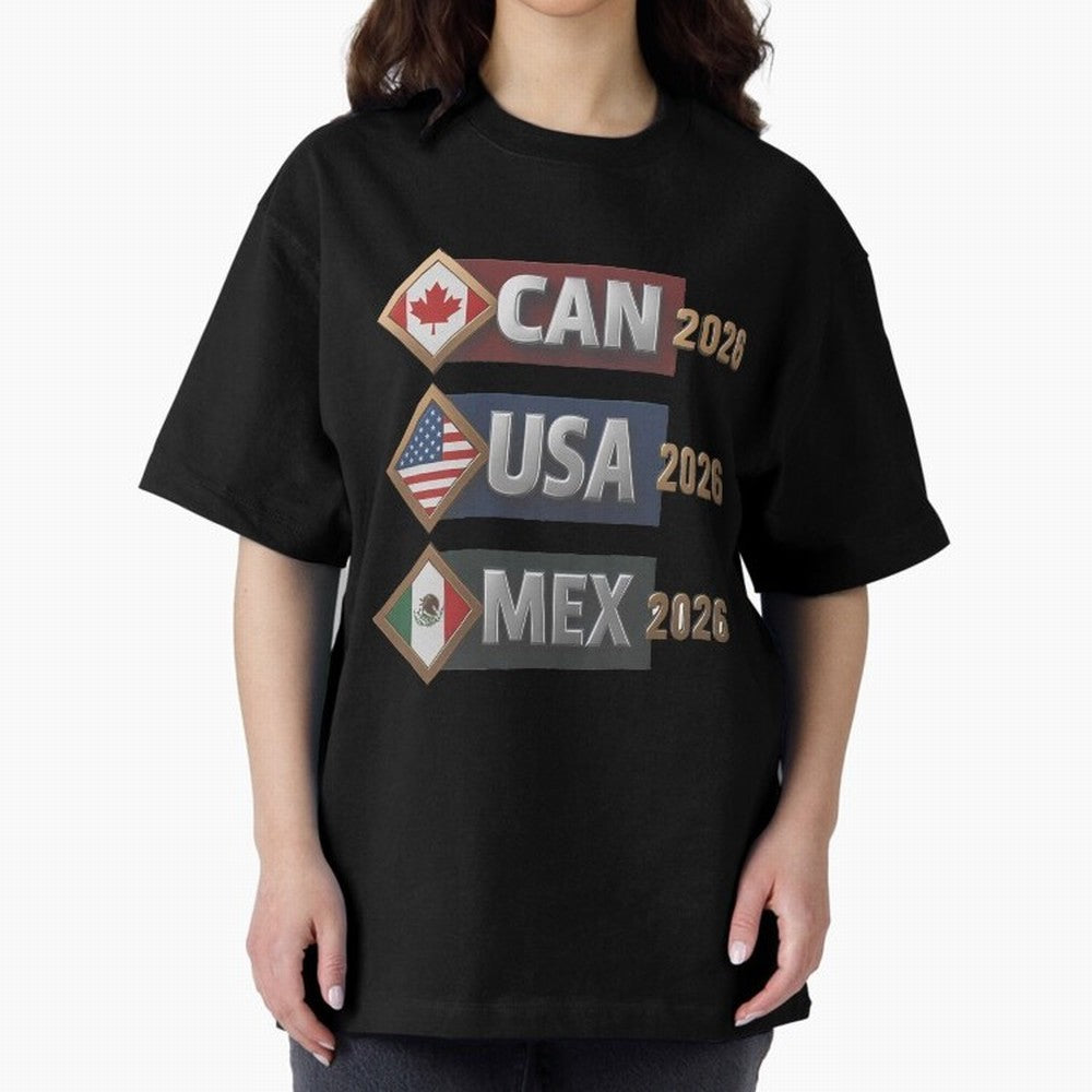 CAN USA MEx 2026 Flags, Canada USA Mexico Soccer Tournament Classic T-Shirt Unlock FIFA World Cup 2026 Driven by Messi, Neymar and Mbappe, Spain Energy, Worldwide Fan Energy, Dramatic Goals, Stadium Lights and Championship Celebrations; Ideal for
