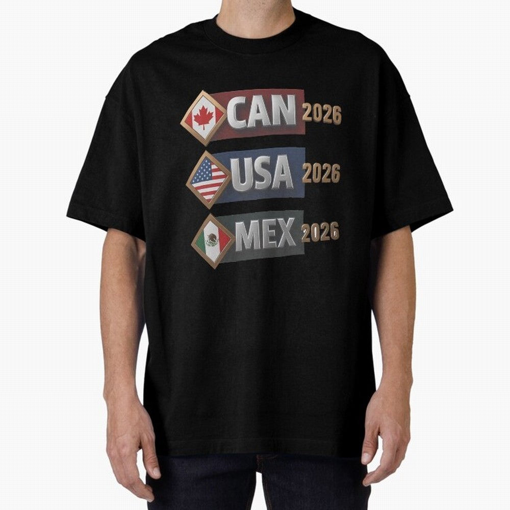 CAN USA MEx 2026 Flags, Canada USA Mexico Soccer Tournament Classic T-Shirt Unlock FIFA World Cup 2026 Driven by Messi, Neymar and Mbappe, Spain Energy, Worldwide Fan Energy, Dramatic Goals, Stadium Lights and Championship Celebrations; Ideal for