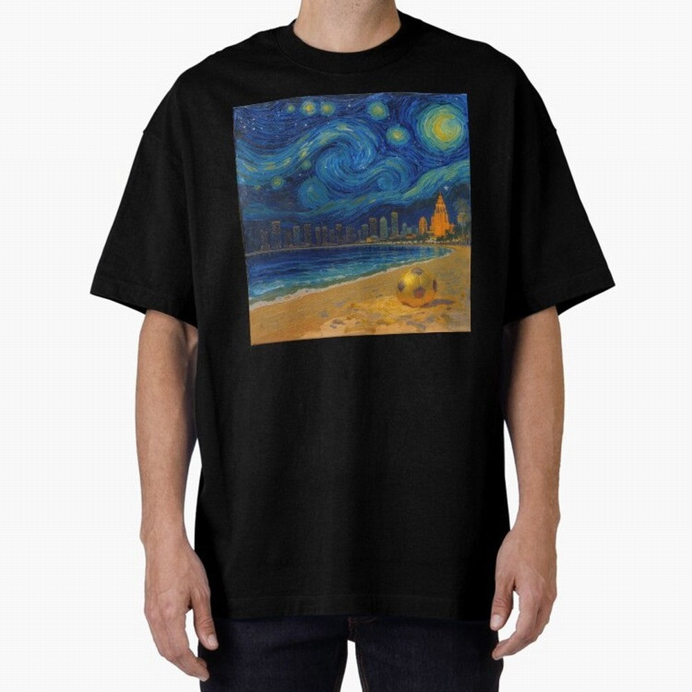 Golden Miami Starry Night Beach Soccer Fine Art Print Impasto Oil Painting Classic T-Shirt Celebrate Soccer Greatness during FIFA World Cup 2026 Group Stage Spirit, Built around Brazil, Portugal and Argentina, Messi, CR7 and Mbappe, Football