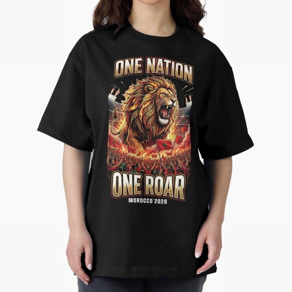 Morocco Football Fan - One Roar One Nation Classic T-Shirt Relive Legendary Nights from FIFA World Cup 2026 Group Stage Celebrating CR7 and Messi, England and Germany Energy, Sports Nostalgia, International Competition, Famous Players and