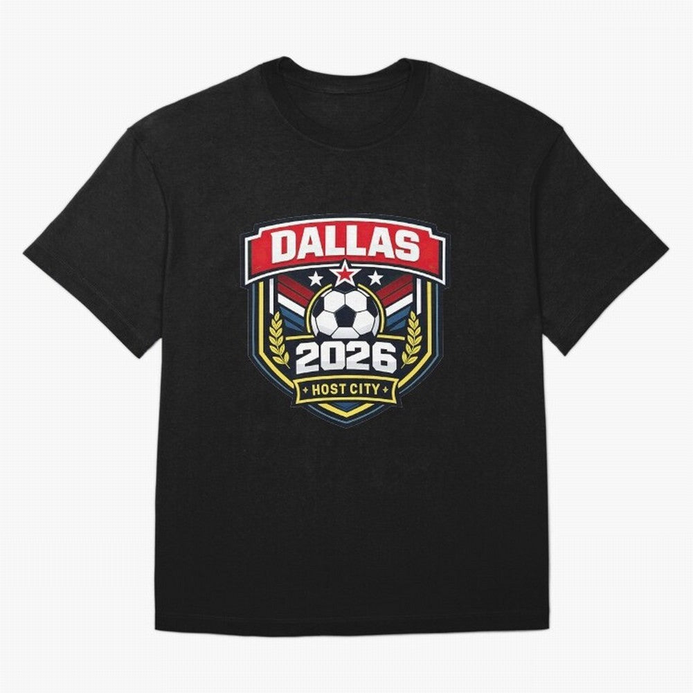 Dallas 2026 Host City Emblem with Laurel Classic T-Shirt Honor Champions and Dreams in Match Day Hype around FIFA World Cup 2026 Group Stage, Mbappe, Argentina, France and Brazil, Champion Mindset, Group Stage Buzz, Knockout Tension and Passionate