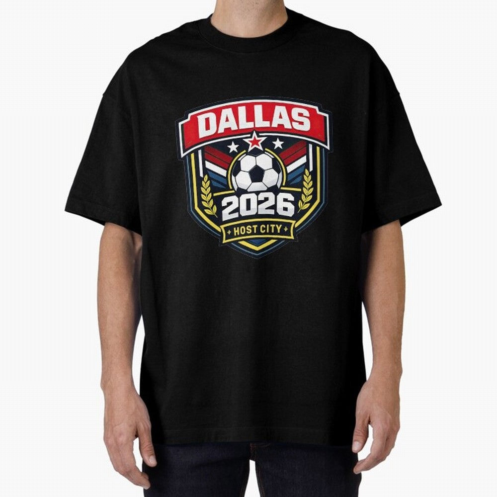 Dallas 2026 Host City Emblem with Laurel Classic T-Shirt Honor Champions and Dreams in Match Day Hype around FIFA World Cup 2026 Group Stage, Mbappe, Argentina, France and Brazil, Champion Mindset, Group Stage Buzz, Knockout Tension and Passionate