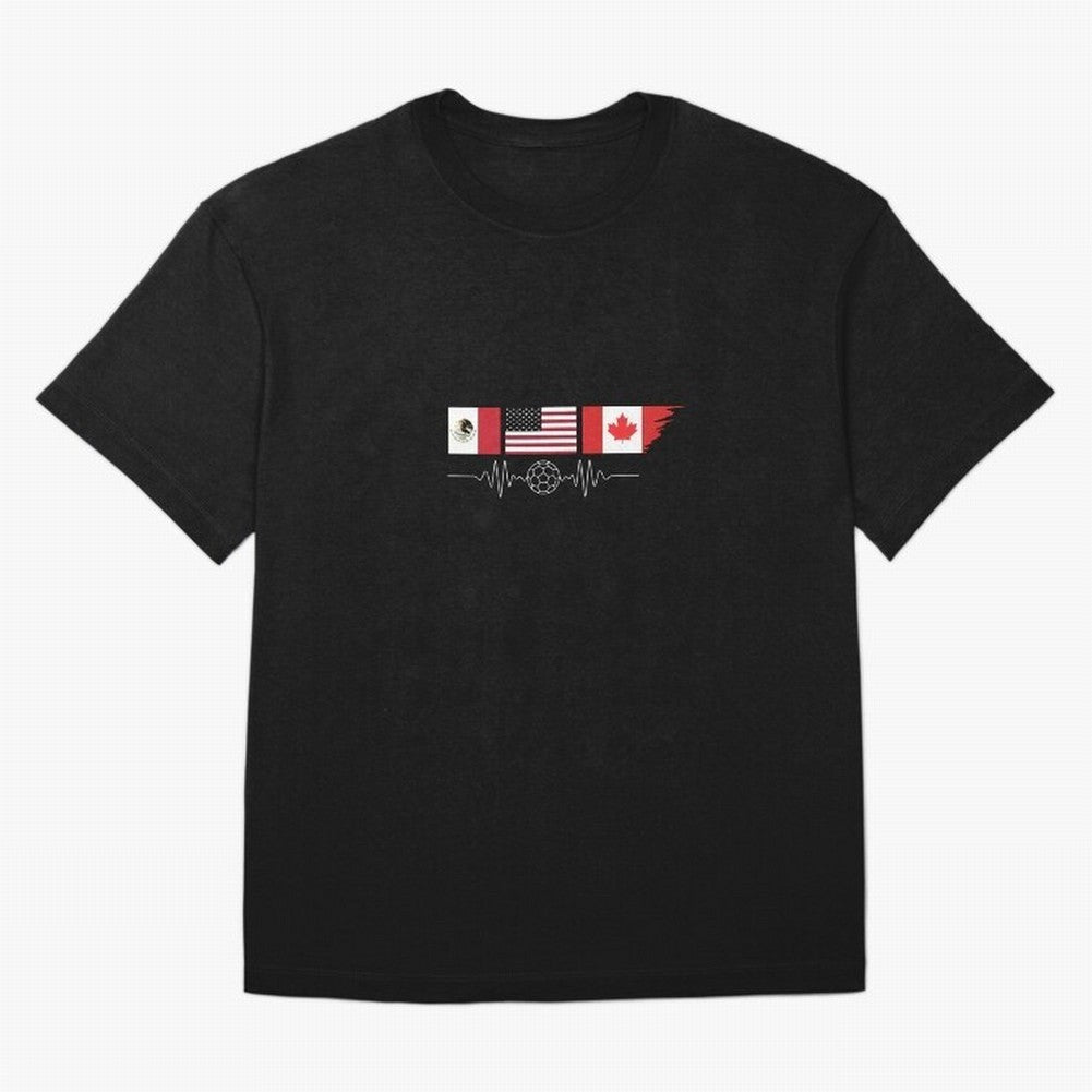 North America Soccer Heartbeat Flags 2026 Cup T-Shirt_82794888 Classic T-Shirt Honor Football Greatness during FIFA World Cup 2026 USA Canada Mexico for Fans of Haaland and England, Bringing Stadium Chants, National Pride, Trophy Dreams and