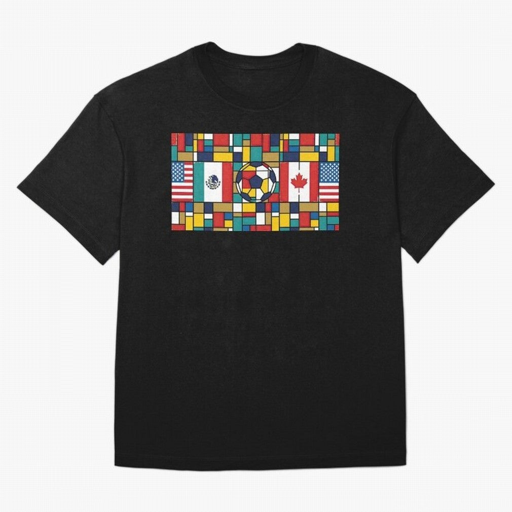 Spectacular World Cup Stadiums | Soccer Flags Mexico Canada USA Geometry Classic T-Shirt Celebrate the Magic of the FIFA World Cup 2026 Journey through CR7 and Messi Highlights, Brazil Pride, Vintage Soccer Flavor, Modern Football Stars, National