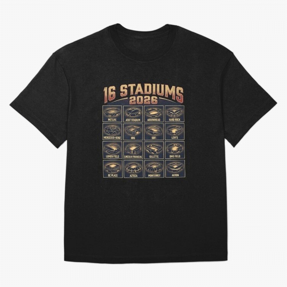 Sixteen Stadiums for 2026 World Cup Classic T-Shirt Make Game Day About FIFA World Cup 2026 with Cristiano Ronaldo, Argentina, France and Brazil Energy, Supporter Pride, Iconic Celebrations, Legendary Names and Global Match Day Energy; Great for
