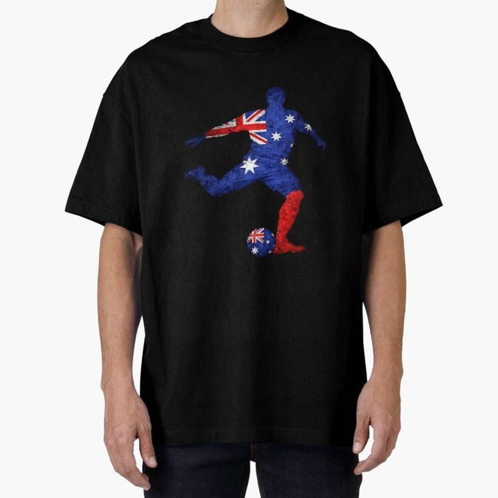 Australian Flag Silhouette Soccer World Cup Football Classic T-Shirt Represent the Passion of Global Football Passion for FIFA World Cup 2026 USA Canada Mexico, Built around Mbappe and Neymar, England and Germany, Sports Nostalgia, International