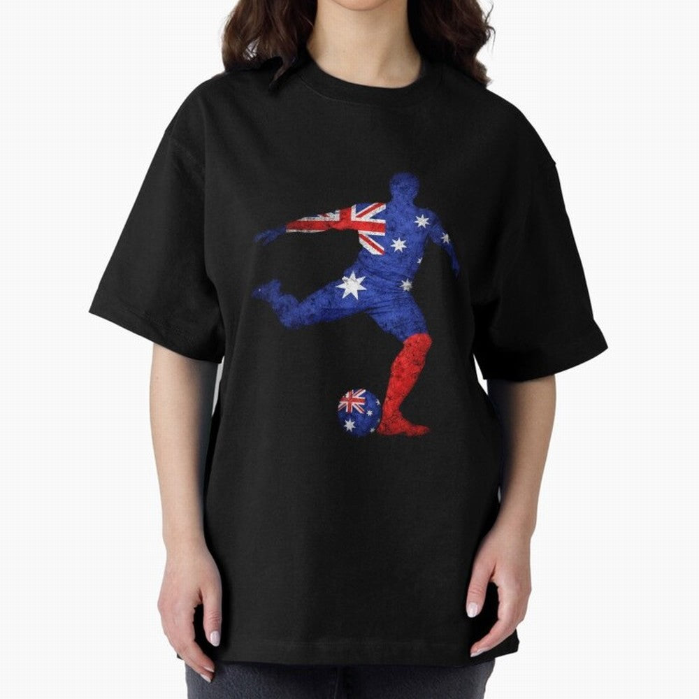 Australian Flag Silhouette Soccer World Cup Football Classic T-Shirt Represent the Passion of Global Football Passion for FIFA World Cup 2026 USA Canada Mexico, Built around Mbappe and Neymar, England and Germany, Sports Nostalgia, International