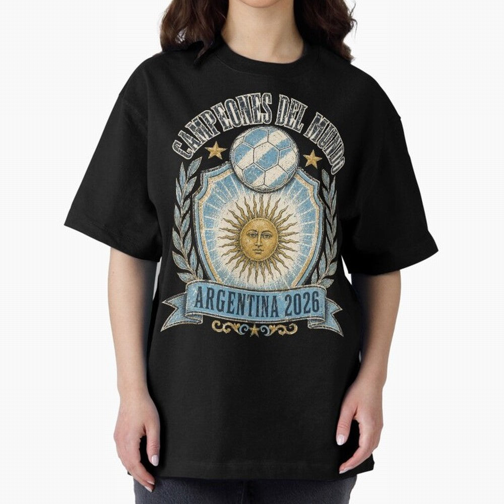 Campeones Del Mundo Argentina 2026 World Cup Soccer T-Shirt Classic T-Shirt Celebrate Fan Favorites in Global Football Passion for FIFA World Cup 2026, Driven by Mbappe and Neymar, Argentina and Brazil, Retro Football Energy, Iconic Rivalries,