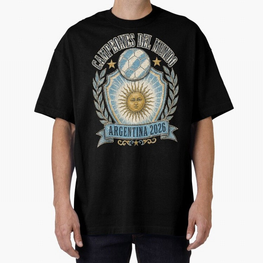 Campeones Del Mundo Argentina 2026 World Cup Soccer T-Shirt Classic T-Shirt Celebrate Fan Favorites in Global Football Passion for FIFA World Cup 2026, Driven by Mbappe and Neymar, Argentina and Brazil, Retro Football Energy, Iconic Rivalries,