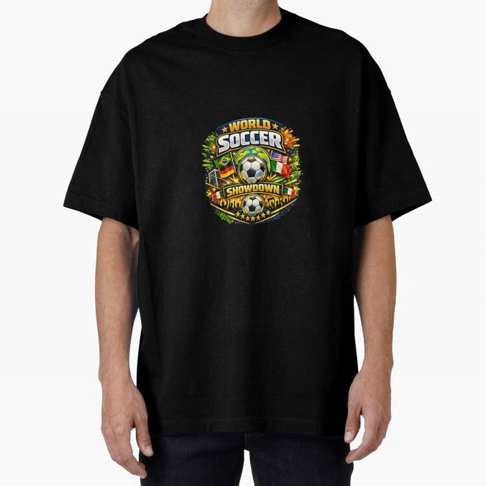 World Soccer Showdown Global Flags @ Fan Edition Classic T-Shirt Represent Global Football Passion for FIFA World Cup 2026 USA Canada Mexico, Inspired by Messi, CR7 and Mbappe, Portugal, Worldwide Fan Energy, Dramatic Goals, Stadium Lights and