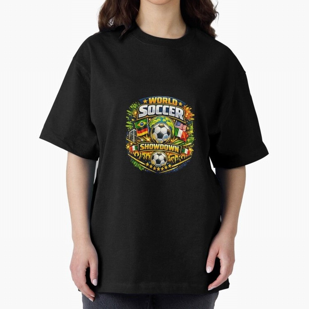 World Soccer Showdown Global Flags @ Fan Edition Classic T-Shirt Represent Global Football Passion for FIFA World Cup 2026 USA Canada Mexico, Inspired by Messi, CR7 and Mbappe, Portugal, Worldwide Fan Energy, Dramatic Goals, Stadium Lights and
