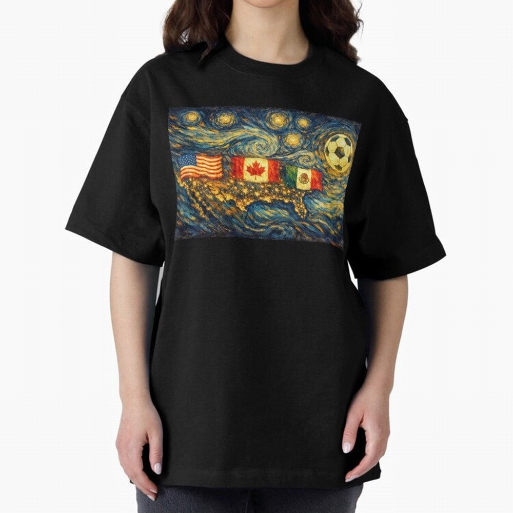North America Soccer Starry Night Dreamy and Swirls Inspired from Van Gogh Classic T-Shirt Cheer through Every Moment of FIFA World Cup 2026 Spirit, Capturing Argentina, CR7, Champion Mindset, Group Stage Buzz, Knockout Tension and Passionate Fan