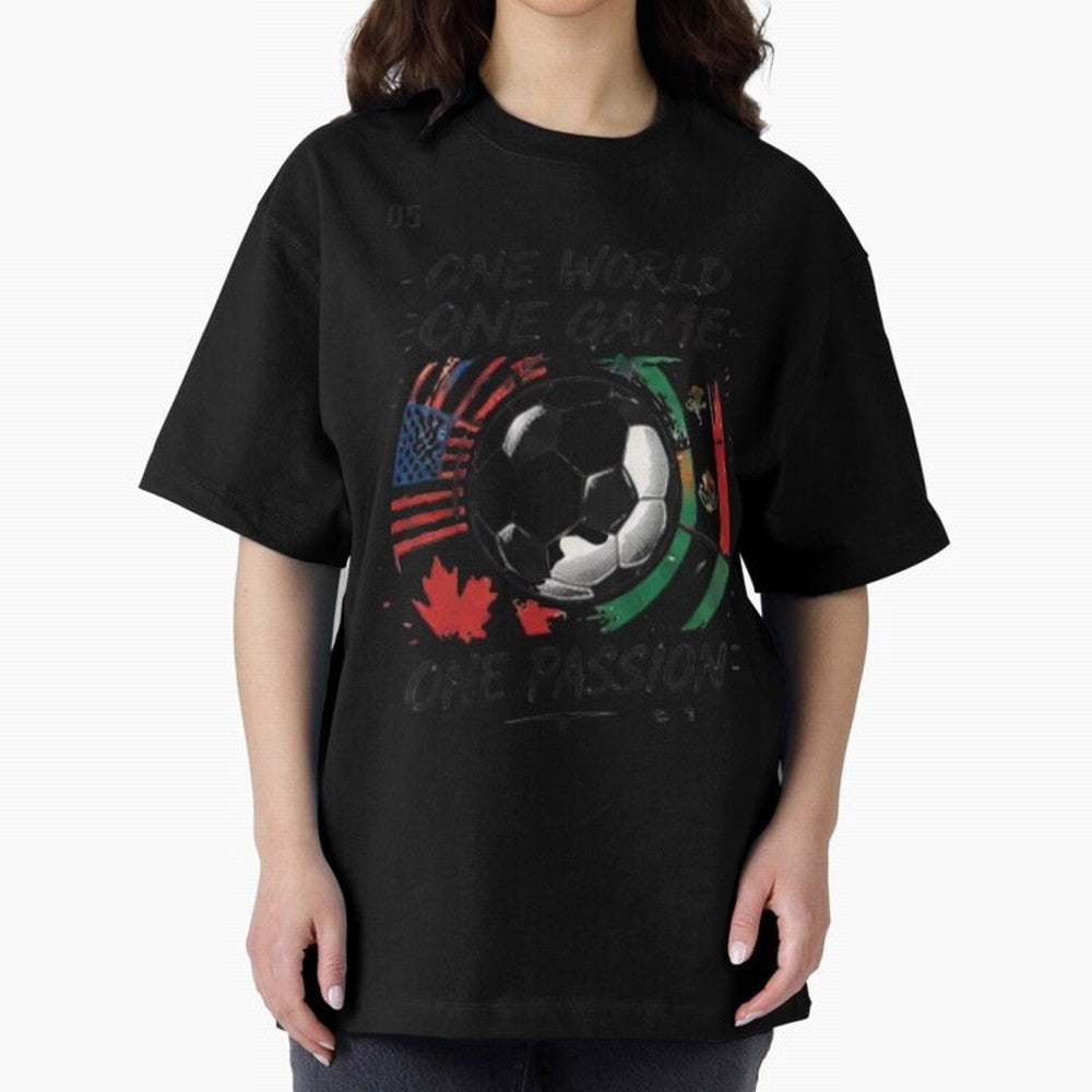 One World One Game Football Graphic Tee Classic T-Shirt Live the Energy of FIFA World Cup 2026 USA Canada Mexico Spirit, with Argentina, France and Brazil, Neymar, Supporter Pride, Iconic Celebrations, Legendary Names and Global Match Day Energy;
