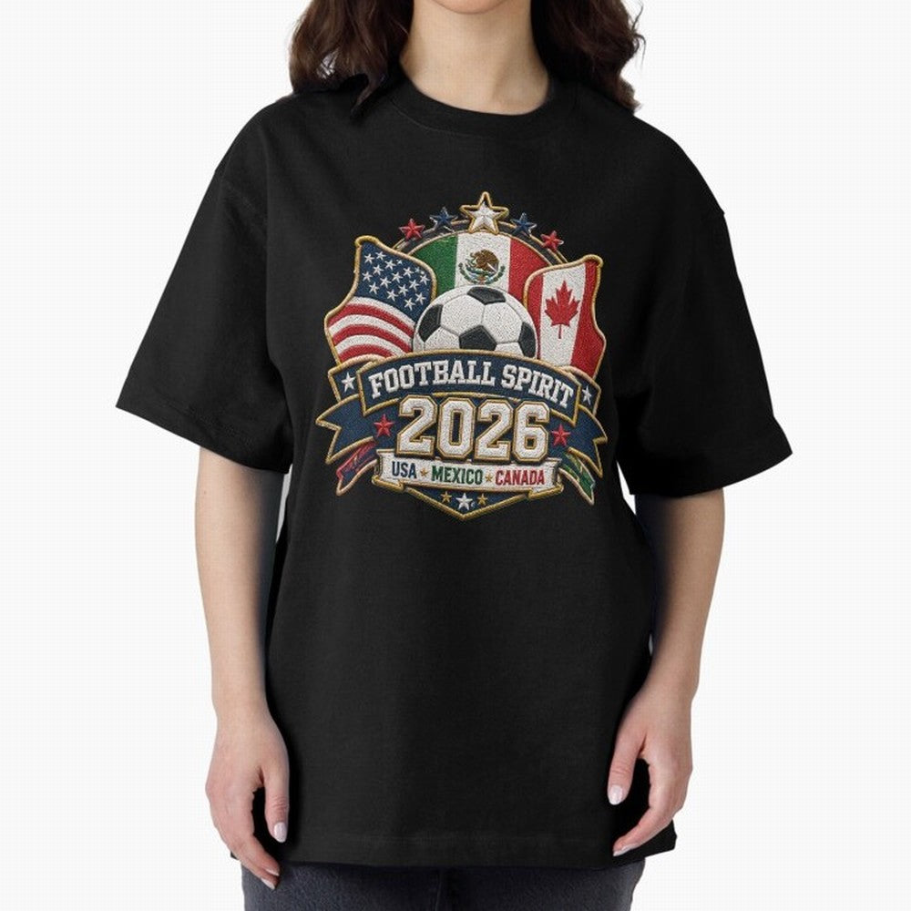 Football Spirit 2026 USA Mexico Canada Patch Design Classic T-Shirt Bring a Champion Mindset to Global Football Passion for FIFA World Cup 2026, Capturing Mbappe and Neymar, England, France and Netherlands, Classic Soccer Heritage, Championship