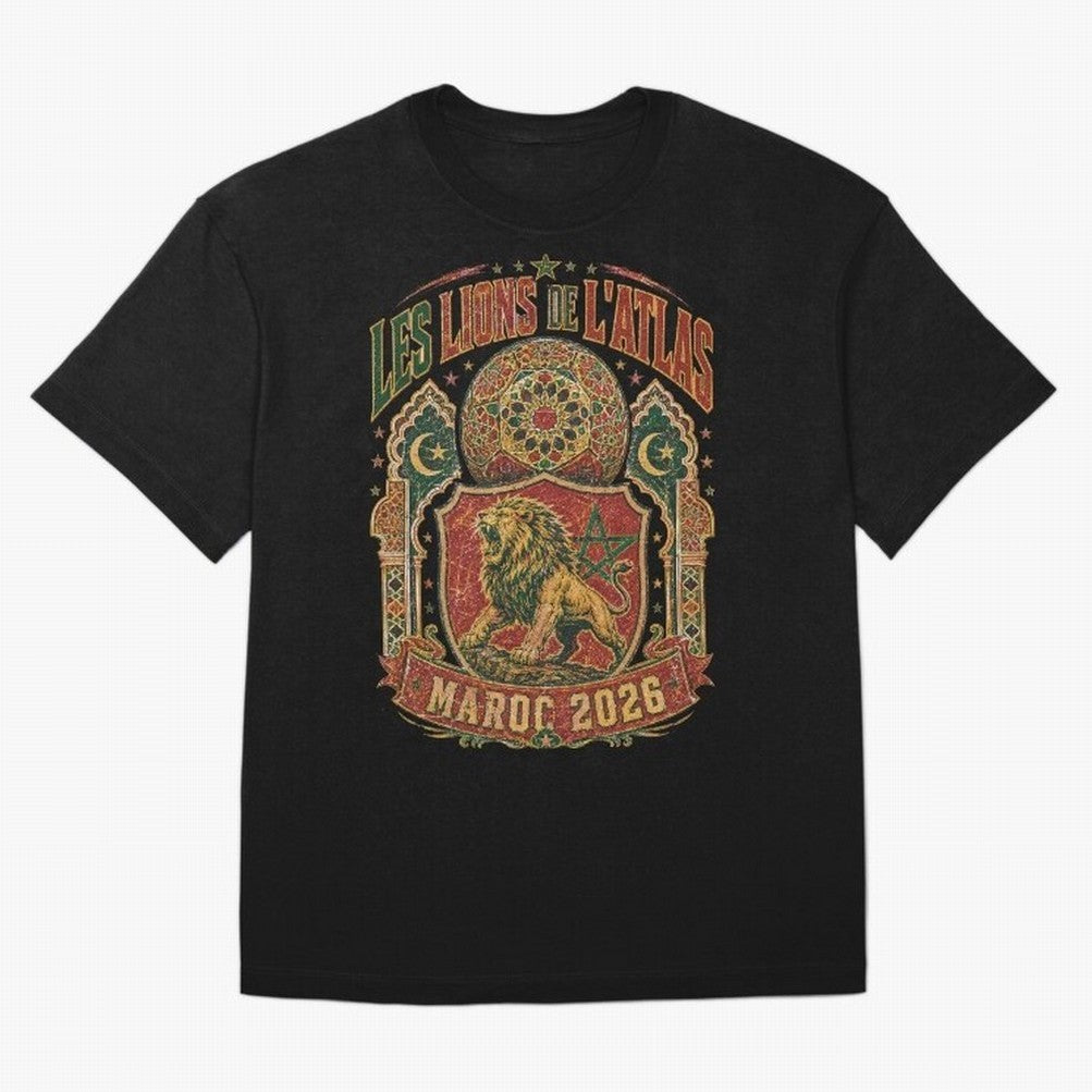 Lions De L'Atlas Maroc 2026 World Cup Soccer T-Shirt Classic T-Shirt Celebrate the Stars of Global Football Passion for FIFA World Cup 2026 USA Canada Mexico, Inspired by Haaland, Spain, Vintage Soccer Flavor, Modern Football Stars, National Flags