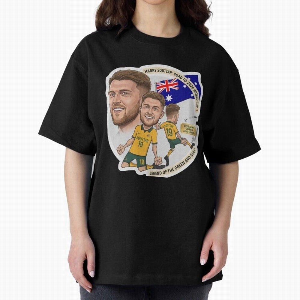 Harry Souttar Australia Football Legend Cartoon Illustration Classic T-Shirt Capture Stadium Memories from FIFA World Cup 2026 Inspired by CR7 and Messi, Argentina and Brazil Energy, Championship Spirit, Famous Goals, Roaring Crowds and