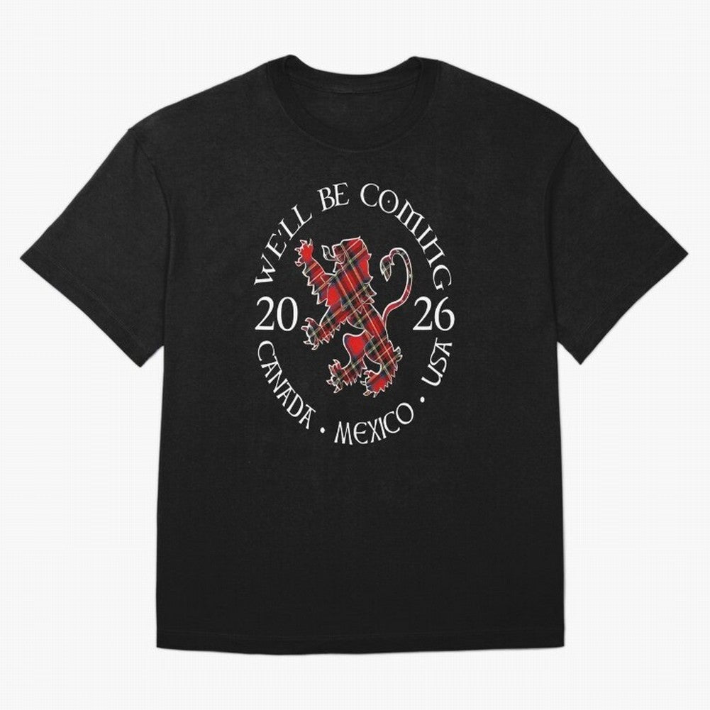 We'll be Coming Scotland Football Tee Scottish World Cup Classic T-Shirt Discover Global Football Passion for FIFA World Cup 2026 Group Stage, Capturing Messi and Cristiano Ronaldo, Spain and Netherlands, Stadium Chants, National Pride, Trophy