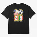 Usa Canada Mexico Soccer 2026 Oversized T-Shirt Represent the FIFA World Cup 2026 Group Stage Journey through Mbappe Highlights, Spain Pride, Retro Football Energy, Iconic Rivalries, Trophy Chase Drama and Stadium Atmosphere; Ideal for Football