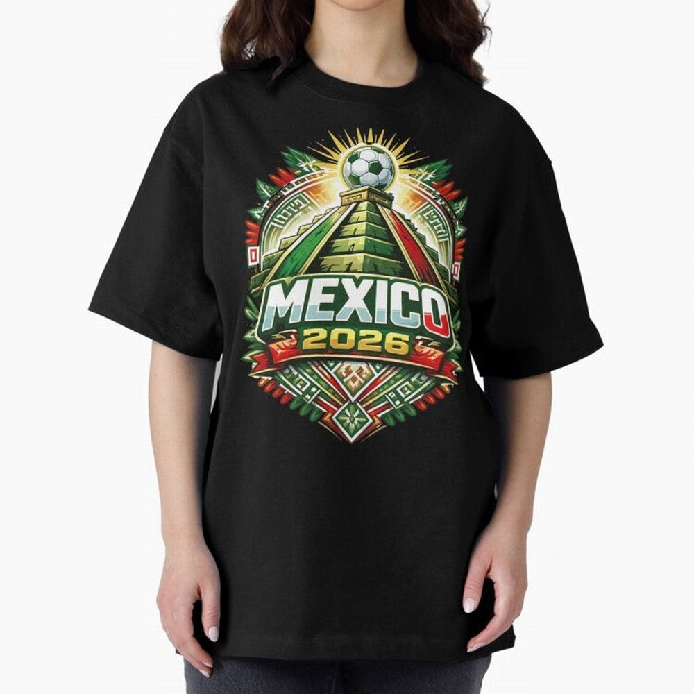 Mexico Soccer 2026 Art Oversized T-Shirt Follow the Road to FIFA World Cup 2026 USA Canada Mexico for Fans of Cristiano Ronaldo and Argentina and Brazil, Bringing Champion Mindset, Group Stage Buzz, Knockout Tension and Passionate Fan Culture;