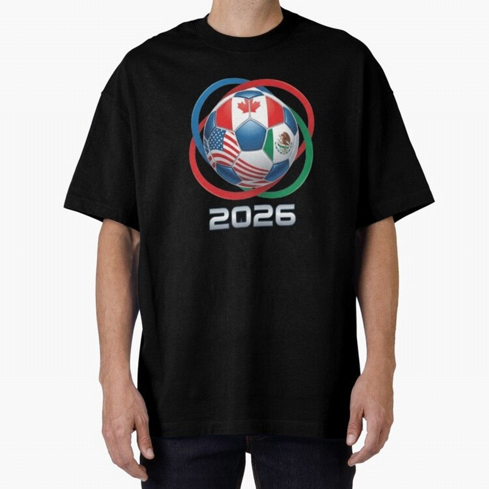 3D Realistic World Cup 2026 Soccer Ball with Rings Oversized T-Shirt Capture FIFA World Cup 2026 Group Stage with Haaland and Mbappe, France Energy, Championship Spirit, Famous Goals, Roaring Crowds and International Football Unity; Great for Watch