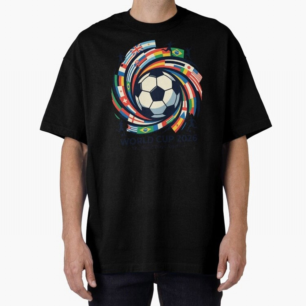 2D World Cup 2026 Football Spiral Flag Design T-Shirt Oversized T-Shirt Make Every Kick Count in FIFA World Cup 2026 for Fans of Messi and Cristiano Ronaldo and Portugal, Bringing Goal Celebration Energy, Supporter Heritage, Football Icons and
