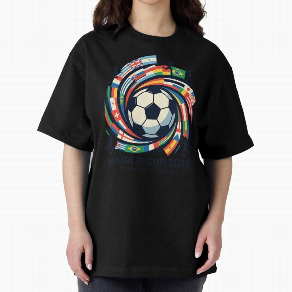2D World Cup 2026 Football Spiral Flag Design T-Shirt Oversized T-Shirt Make Every Kick Count in FIFA World Cup 2026 for Fans of Messi and Cristiano Ronaldo and Portugal, Bringing Goal Celebration Energy, Supporter Heritage, Football Icons and
