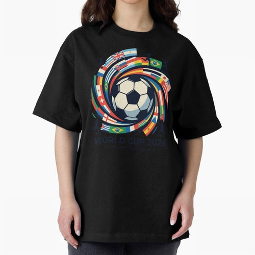 2D World Cup 2026 Football Spiral Flag Design T-Shirt Oversized T-Shirt Make Every Kick Count in FIFA World Cup 2026 for Fans of Messi and Cristiano Ronaldo and Portugal, Bringing Goal Celebration Energy, Supporter Heritage, Football Icons and