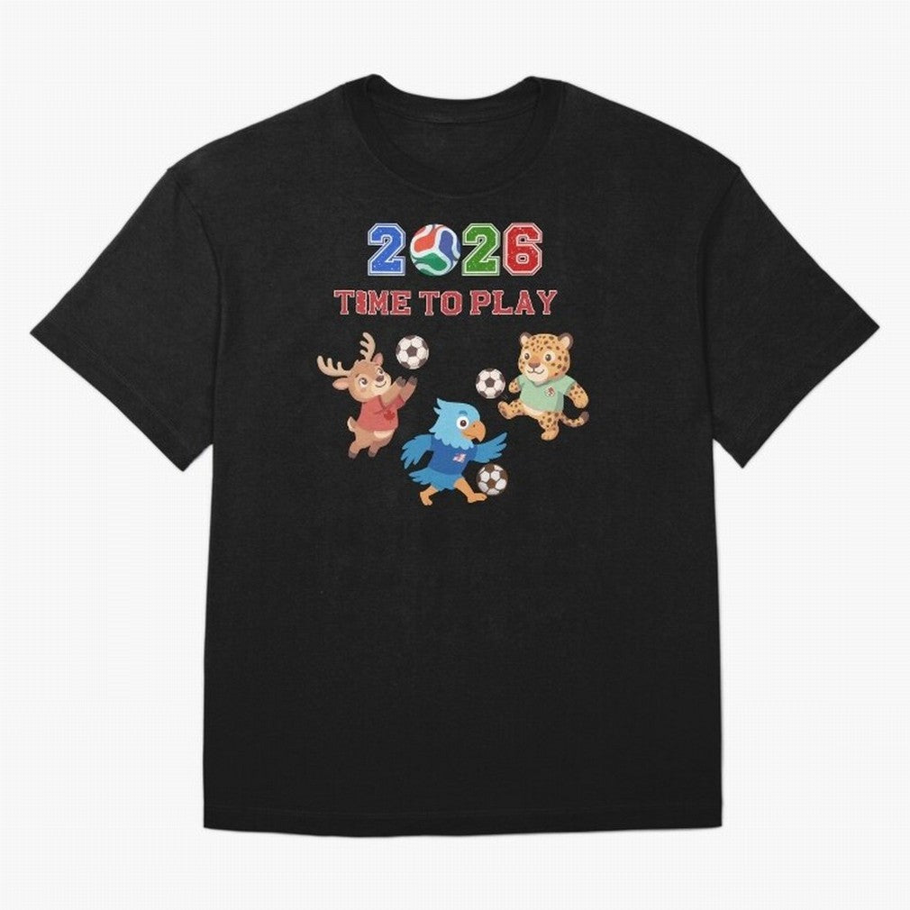 Soccer Mascots 2026 USA Mexico Canada Time To Play Oversized T-Shirt Refresh Match Day Hype around FIFA World Cup 2026 USA Canada Mexico, CR7 and Messi, France and Portugal, Championship Spirit, Famous Goals, Roaring Crowds and International