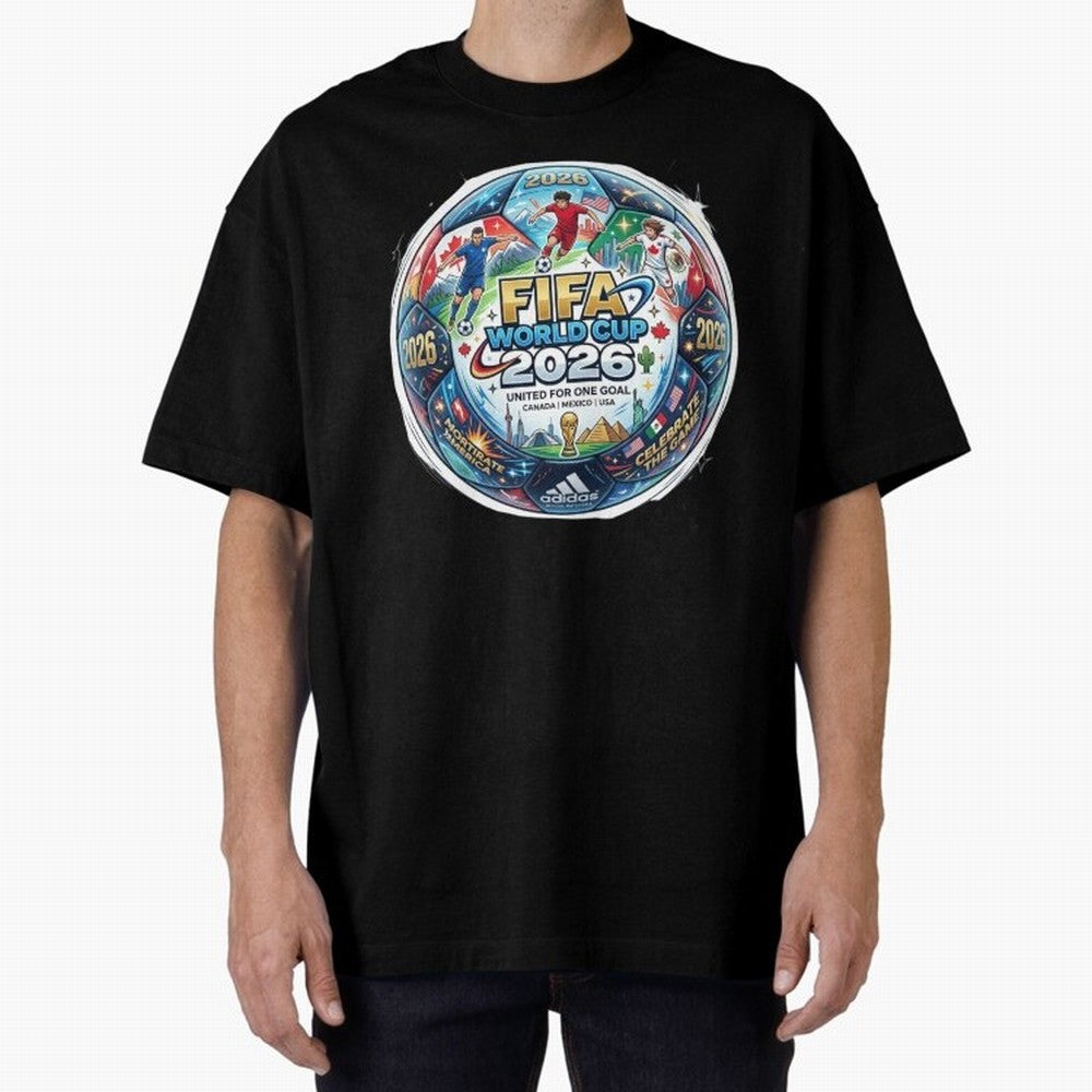 FIFA World Cup 2026 Official Match Ball Concept Art - Canada Mexico USA Oversized T-Shirt Feel the Trophy Chase of the FIFA World Cup 2026 USA Canada Mexico Journey through CR7 Highlights, Argentina, France and Brazil Pride, Match Day Excitement,