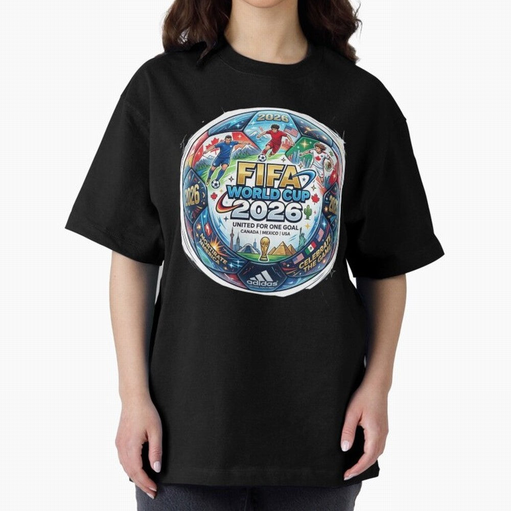 FIFA World Cup 2026 Official Match Ball Concept Art - Canada Mexico USA Oversized T-Shirt Feel the Trophy Chase of the FIFA World Cup 2026 USA Canada Mexico Journey through CR7 Highlights, Argentina, France and Brazil Pride, Match Day Excitement,