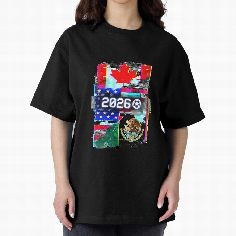 Glitched United 2026 - North America Tournament Emblem Oversized T-Shirt Stand Proud for FIFA World Cup 2026 Group Stage Spirit, Built around Germany, CR7, Supporter Pride, Iconic Celebrations, Legendary Names and Global Match Day Energy; Perfect