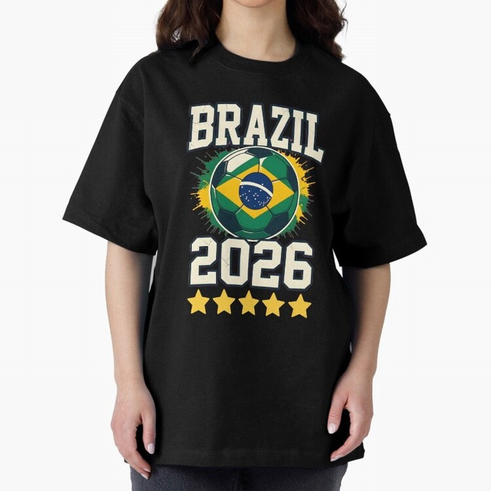 Brazil Soccer Football 2026 Oversized T-Shirt Celebrate Soccer Greatness during Global Football Passion for FIFA World Cup 2026 Group Stage, Centered on CR7, Argentina, Fan Favorite Moments, National Team Passion, Big Match Drama and Soccer