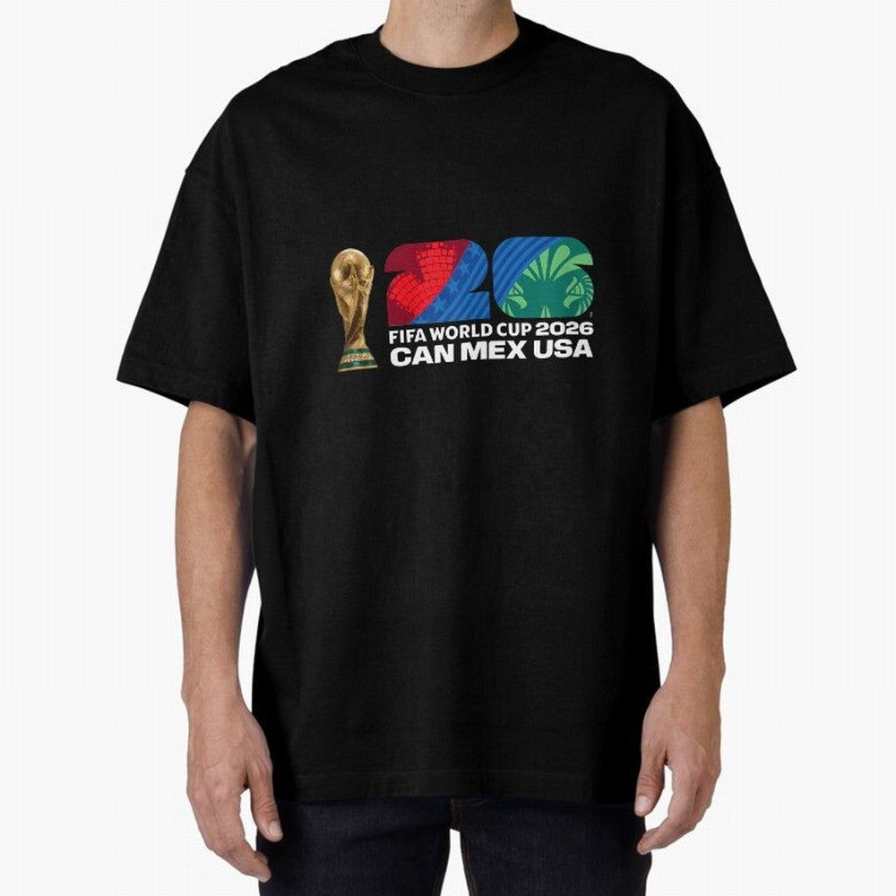 World Cup26 Host Country Trophy Oversized T-Shirt Join the Countdown to Match Day Hype around FIFA World Cup 2026 Group Stage, Neymar, Haaland and Cristiano Ronaldo, Portugal, Spain and Germany, Goal Celebration Energy, Supporter Heritage, Football