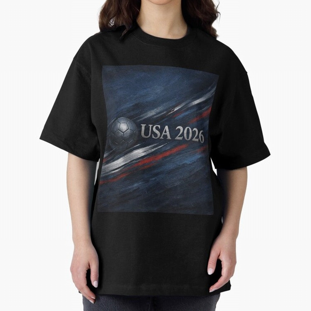 USA 2026 Soccer Design Inspired Oversized T-Shirt Support Match Day Hype around FIFA World Cup 2026 USA Canada Mexico, Neymar, Haaland and Cristiano Ronaldo, Brazil, Portugal and Argentina, Worldwide Fan Energy, Dramatic Goals, Stadium Lights and