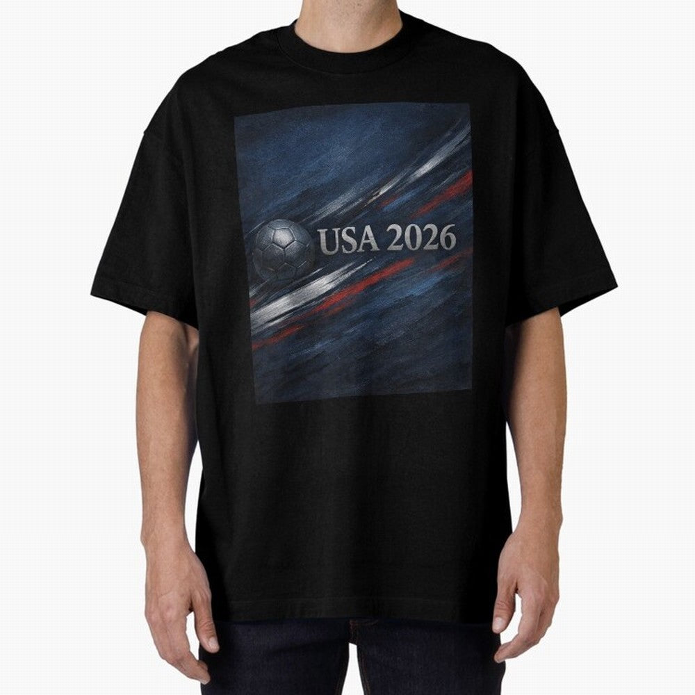 USA 2026 Soccer Design Inspired Oversized T-Shirt Support Match Day Hype around FIFA World Cup 2026 USA Canada Mexico, Neymar, Haaland and Cristiano Ronaldo, Brazil, Portugal and Argentina, Worldwide Fan Energy, Dramatic Goals, Stadium Lights and