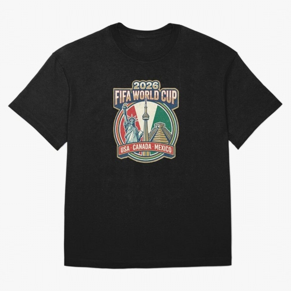 North America United Soccer 2026 Vintage Crest Oversized T-Shirt Refresh Global Football Passion for FIFA World Cup 2026 Group Stage, Filled with Messi, CR7 and Mbappe, Argentina and Brazil, Global Supporter Spirit, Legendary Goals, National Colors