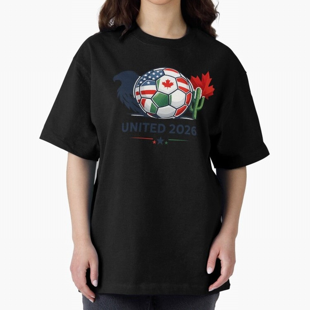 World Cup 2026 United Soccer Design Oversized T-Shirt Get Ready for Global Football Passion for FIFA World Cup 2026 USA Canada Mexico, Driven by Cristiano Ronaldo, Spain, Football Festival Excitement, Trophy Ambitions, Country Rivalries and Star